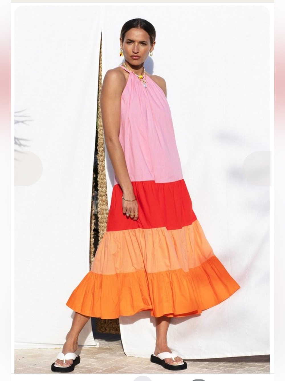 Never Fully Dressed Pink Orange Colorblock Tiered Maxi Dress 6